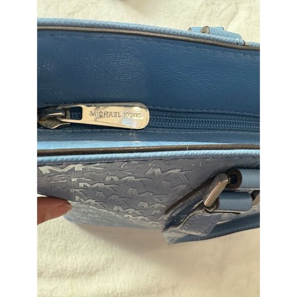 Michael Kors Blue Monogram Logo Tote Bag With Shoulder Straps - Picture 12 of 16
